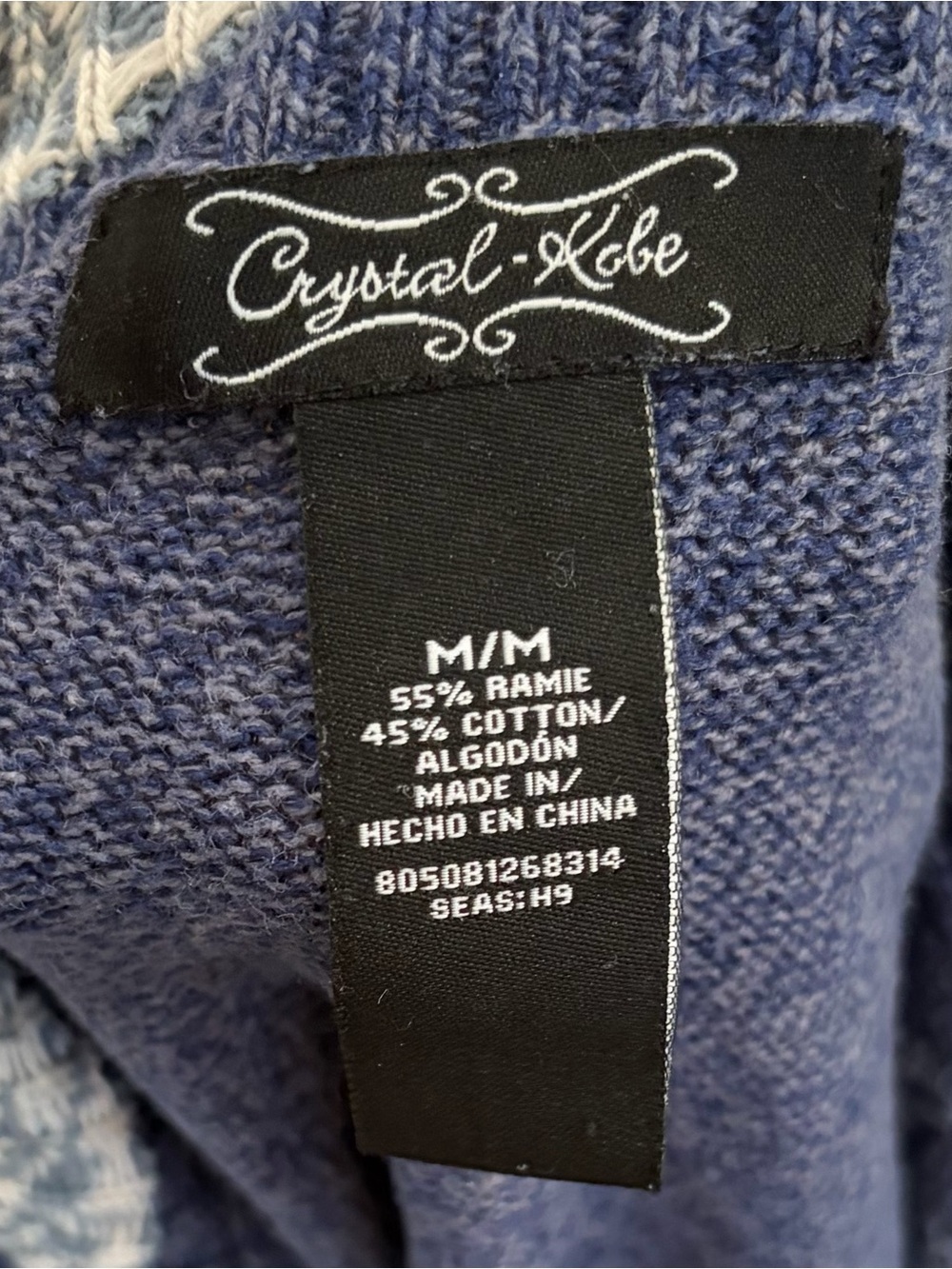 Crystal Kobe Blue Snowflake Nordic Fair Isle Zip Sweater Cardigan M - Picture 2 of 9